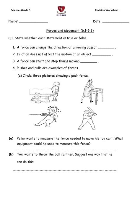 Grade 3 Science Worksheets Forces