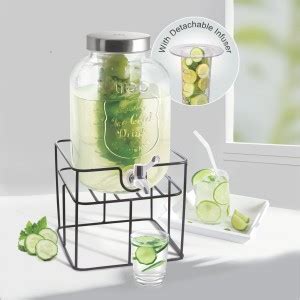 TREO Glass Water Dispensing Jar - 3000ml, 1 Pc, Transparent Glass Water ...