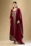 Buy Wine Silk Sequins, Beads, Cut Work Gul Embroidered Gathered Kurta ...