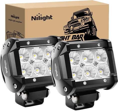 Nilight LED Light Bar 2pcs 18 W 10,2 cm Flood conducción Fog Light Off ...