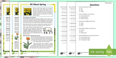Spring Differentiated Reading Comprehension Activity English/French