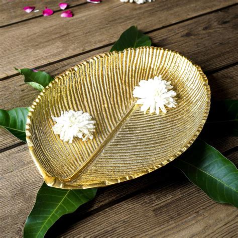 Behoma Metal Leaf Shape 11 inches Tray for Home Decor Gifting Item ...