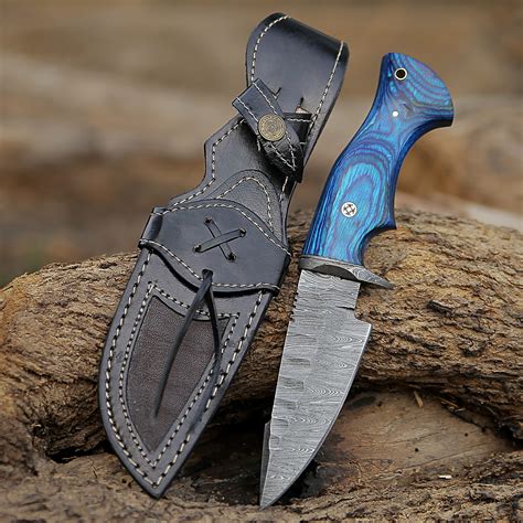 CUSTOM HANDMADE DAMASCUS Steel Awesome Hunting Bowie Knife With Leather ...