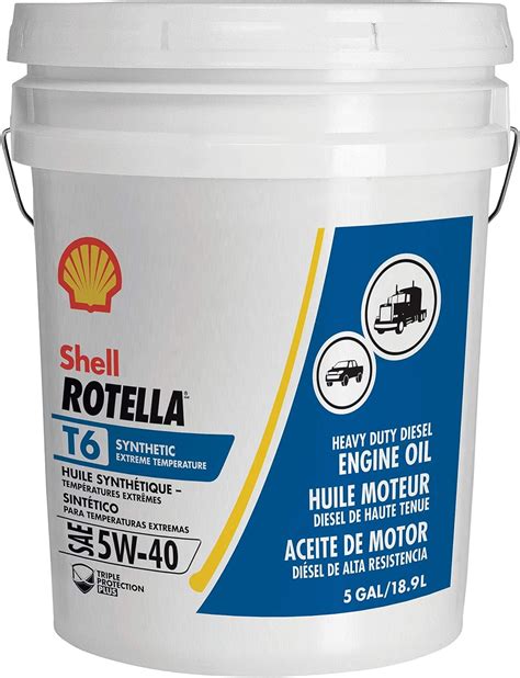 Shell Rotella T6 Full Synthetic 5W-40 Diesel Engine Oil (5-Gallon Pail ...