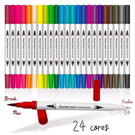 Kit 24 Caneta Brush Pen Ponta Dupla Fine Line Pen Brush - Sakura Shop Magazine