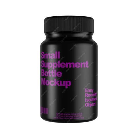 Premium PSD | Black supplement bottle psd blank. Plastic pill jar ...