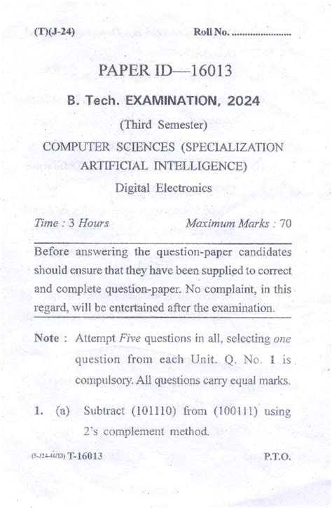 B.Tech. 2024 3rd Sem AI Specialization Digital Electronics Exam Papers ...