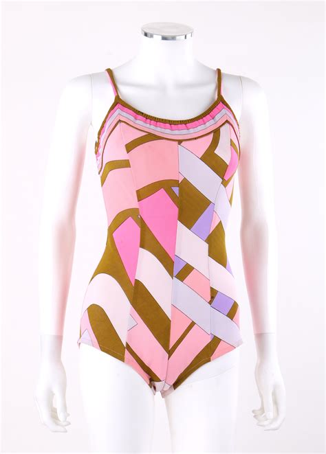 EMILIO PUCCI c.1960’s Pink Signature Print One-Piece Bathing Swimsuit ...