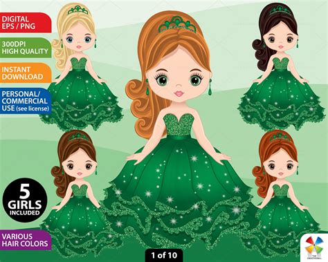 Quinceanera Clipart Vector Princess Gown Green Dress Queen - Etsy India