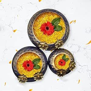 Buy Puja N Pujari Dalvkot Blue Color Metal Urli Bowls Set of 3 for Home ...