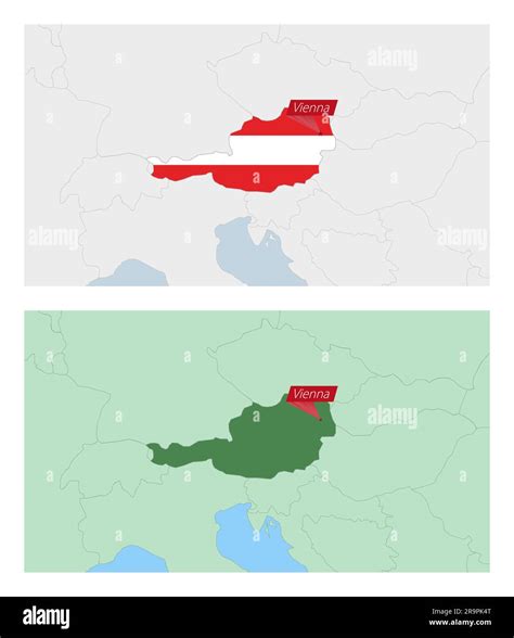 Austria map with pin of country capital. Two types of Austria map with neighboring countries ...