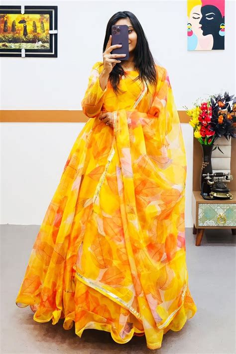 Latest Yellow Floral Printed Gown For Girls 2023 - Anaya Designer Studio