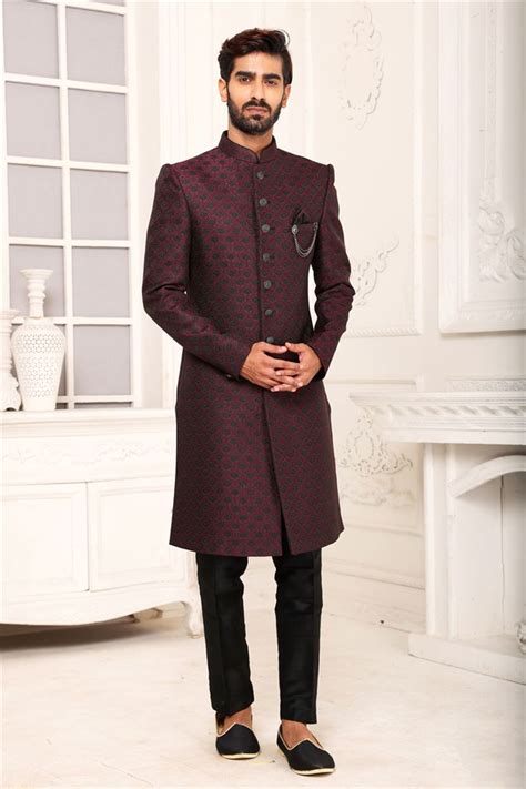 Buy Enriching Red Color Brocade Fabric Indo Western For Men online from ...