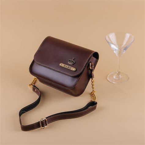 Personalized Faux Leather Women's Sling Bag | Brown – givitas.in