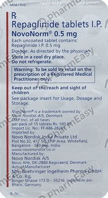 Novonorm 0.5 MG Tablet (15): Uses, Side Effects, Price & Dosage | PharmEasy
