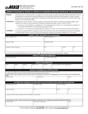 Maryland Affidavit of Ownership for Vehicle Transfer - Blank Fillable ...