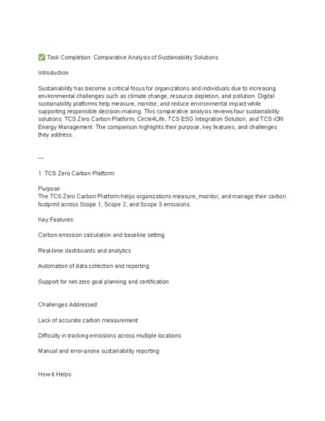 Comparative Analysis of Sustainability Solutions: TCS & More - Studocu