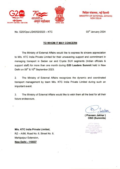 KTC (India) - Appreciation Letter