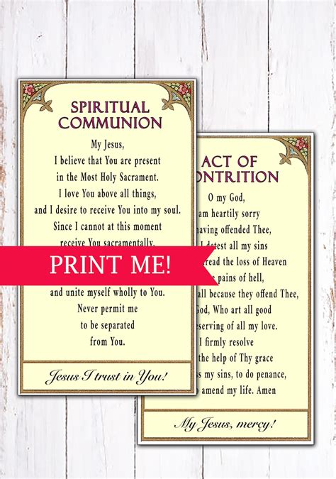 Spiritual Communion and Act of Contrition Prayer PRINTABLE, Digital PDF ...