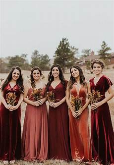 Rustic Autumn Wedding With Bridesmaids Jumpsuits by Luxe Velvet Bridesmaids Dresses By Yoo These Rustic Autumn Wedding With Bridesmaids Jumpsuits