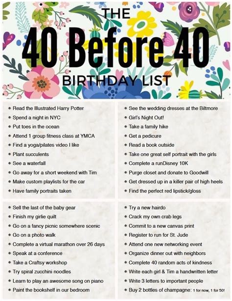 40 Before 40: A Birthday Bucket List | 40th birthday celebration ideas ...