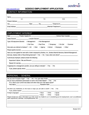 2013 Form Sodexo employment application - Blank Fillable Template ...