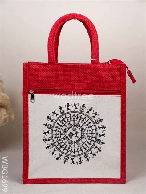 Jute Bag with Warli Print - WBG1699 – Wedtree