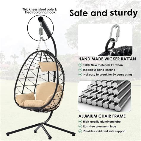 Buy Wicker Hanging Chair, Outdoor Patio Hanging Egg Chairs with Stand ...
