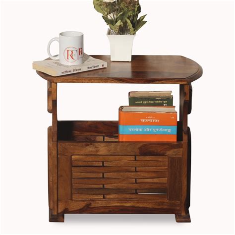 Solid Wood Niwar Magzine Stand cum Side Table in Natural Finish