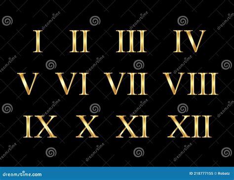 Gold Roman Numerals Set Collection Isolated on Black Background ...