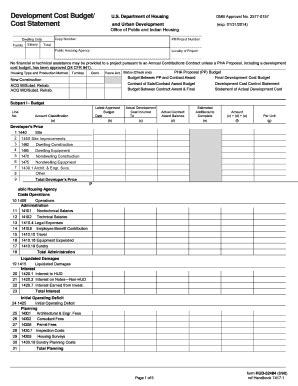 Fillable Online portal hud Development Cost Budget/ Cost Statement U ...