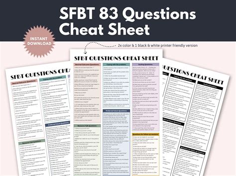 Solution focused therapy questions cheat sheet sfbt worksheet for ...