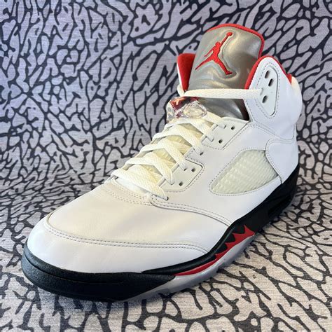 Fire Red 5s Grey Tongue On Feet