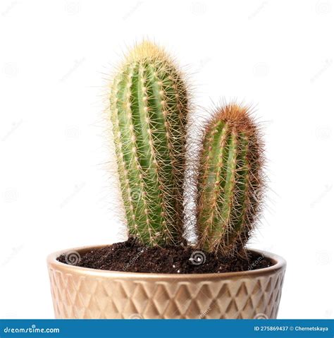 Beautiful Green Cacti in Pot Isolated on White Stock Image - Image of ...