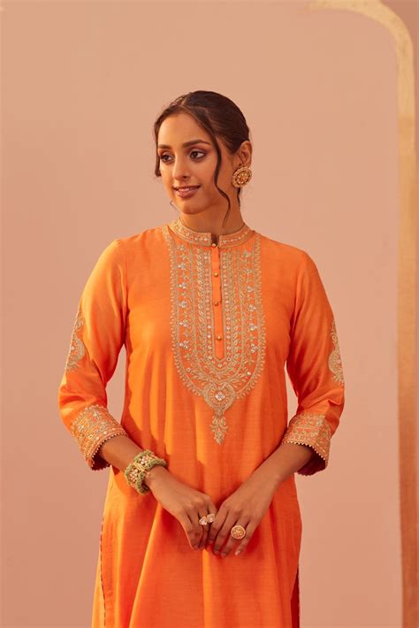 Zaniab - Tangerine Orange Kurta Set