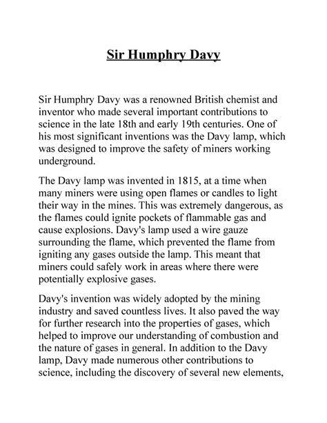Sir Humphry Davy inna - Sir Humphry Davy Sir Humphry Davy was a ...