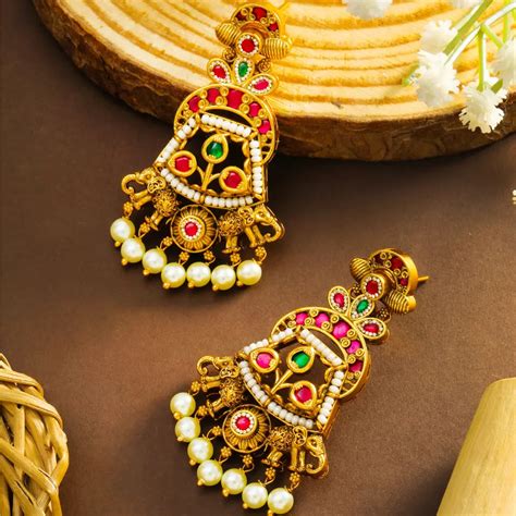 Neelambara Aura Antique Temple Jewellery Chandbali Earring T-81 – South ...