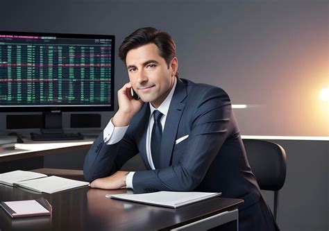 Businessman with stock exchange stock charts in background generative ...