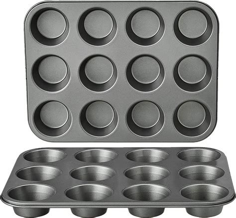 Amazon.com: Amazon Basics Nonstick Round Muffin Baking Pan, 12 Cups ...