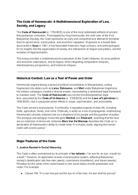 Code of Hammurabi - 1754 BCE) is one of the most celebrated artifacts ...