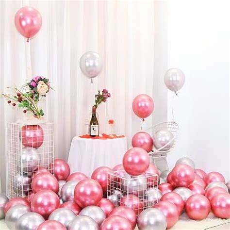 Flyloons 50 pcs Pink and Silver Chrome Balloons for Birthday decoration ...