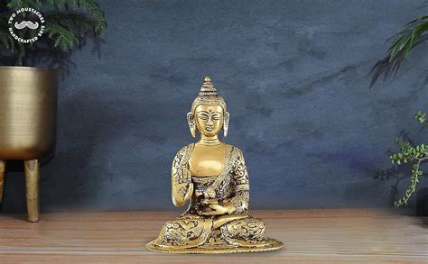 Buy Two Moustaches Buddha in Aashirwaad Mudra Brass Statue, Antique ...