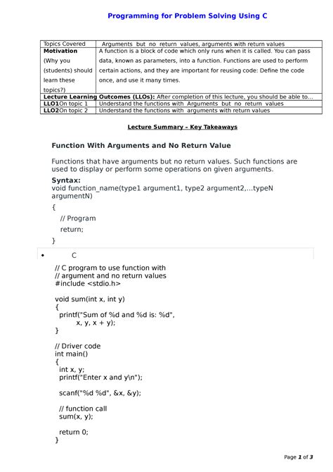 Arguments- c language - Programming for Problem Solving Using C Topics ...