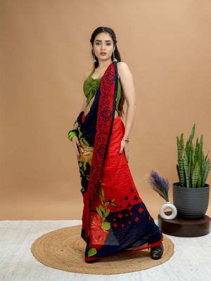 Buy Hella Fashions Red Crepe Elpp Saree with Unstitched Online