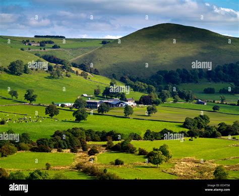 Upland hill farm in countryside near Longnor in the Staffordshire ...