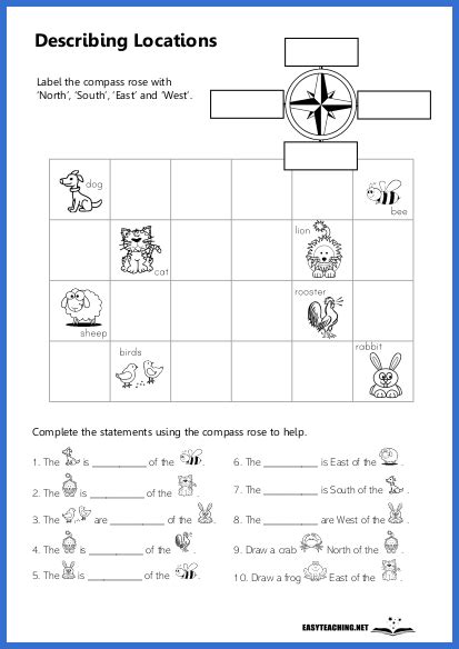 Image result for Free Printable 3rd Grade Cardinal Directions