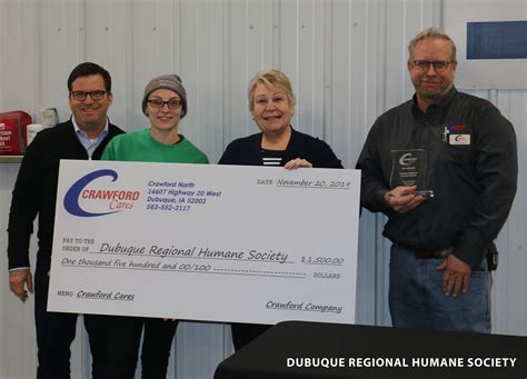 DUBUQUE REGIONAL HUMANE SOCIETY RECOGNIZED AS 2019 CRAWFORD CARES WINNER