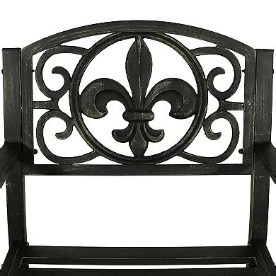 Sunnydaze Fleur-de-Lis Cast Iron and Steel Outdoor Rocking Chair - Black