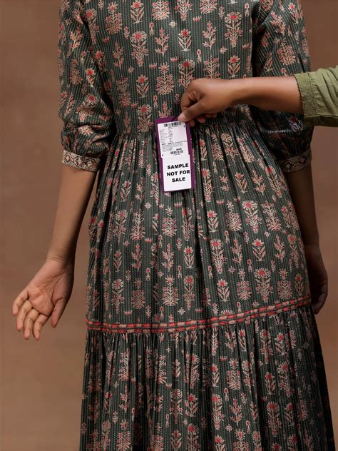 Buy Green Printed Cotton Fit and Flare Dress Online at Rs.1149 | Libas