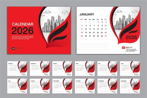 Calendar 2026 template set vector, Week starts Sunday, set of 12 month ...